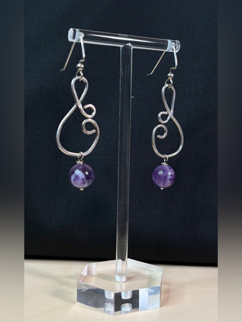 Sterling Silver Amethyst Artisan Hand Crafted Dangle Earrings - Picture 5 of 8